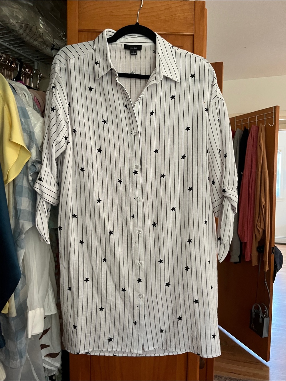 Black Star-Print Striped Button-Down Shirt - Unbranded